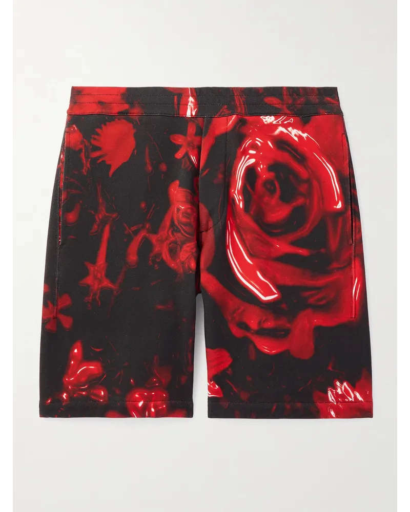 Alexander McQueen Gerade geschnittene Bermudashorts aus bedrucktem Baumwoll-Jersey Rot