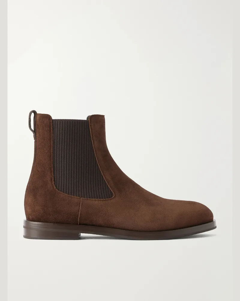 Manolo Blahnik Sempione Manny Suede Chelsea Boots Brown
