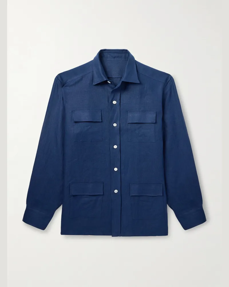 Anderson & Sheppard Hemdjacke aus Leinen Blau