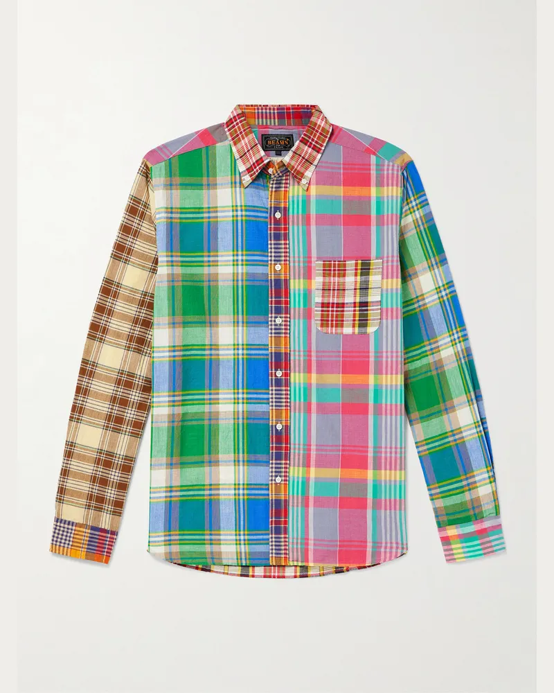 Beams Plus Patchwork-Hemd aus kariertem Baumwoll-Madras Grün