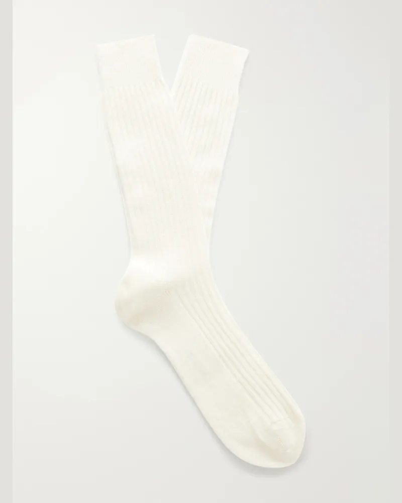 Canali Ribbed Cashmere Socks Neutrals