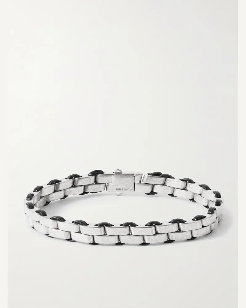 Saint Laurent Armband aus oxidiertem silberfarbenem Metall mit Details aus Leder Silber