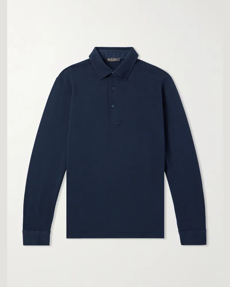 Loro Piana Pullover aus Baumwoll-Piqué mit Polokragen Blau