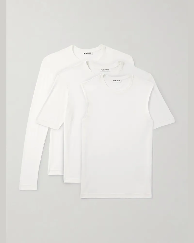 Jil Sander Pack of Three Slim-Fit Logo-Embroidered Cotton-Jersey Tops White