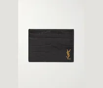 Logo-Appliquéd Croc-Effect Leather Cardholder