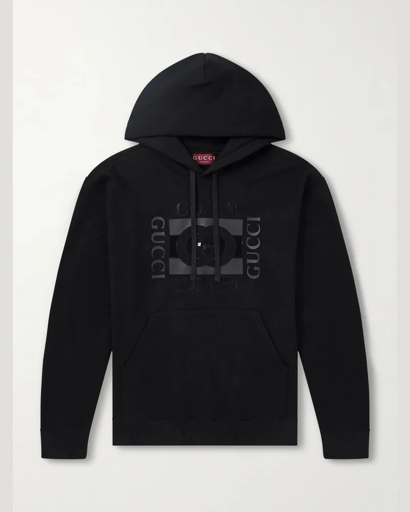 Gucci Logo-Print Cotton-Jersey Hoodie Black