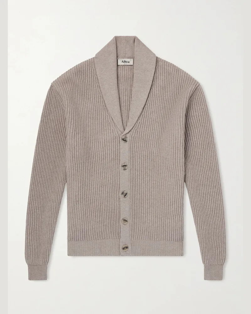 Altea Shawl-Collar Ribbed Cotton and Cashmere-Blend Cardigan Neutrals