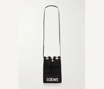 Paula's Ibiza Leather-Trimmed Embroidered Raffia Messenger Bag