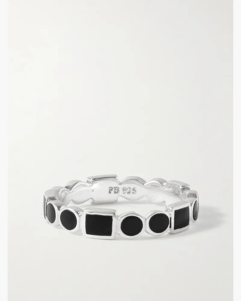 Peyote Bird Ring aus Sterlingsilber mit Onyxen Schwarz