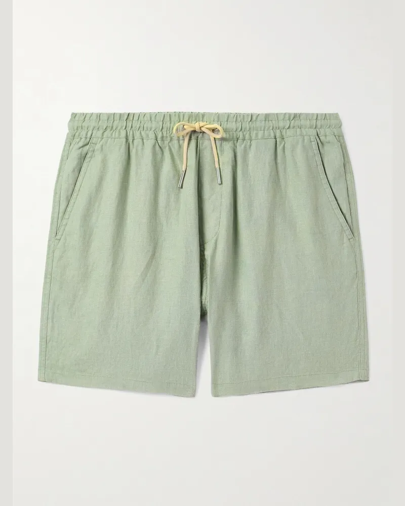 NN 07 Gregor 1454 Straight-Leg Linen Drawstring Shorts Green