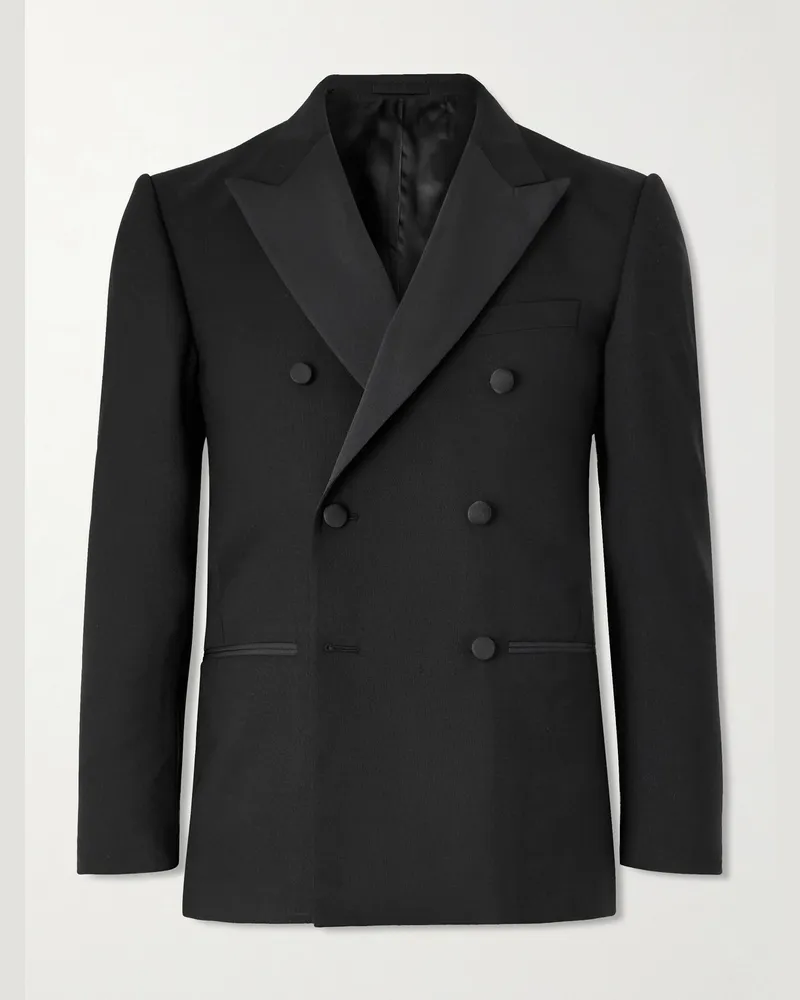 MR P. Schmal geschnittene doppelreihige Smokingjacke aus Schurwoll-Twill mit Satinbesatz Schwarz