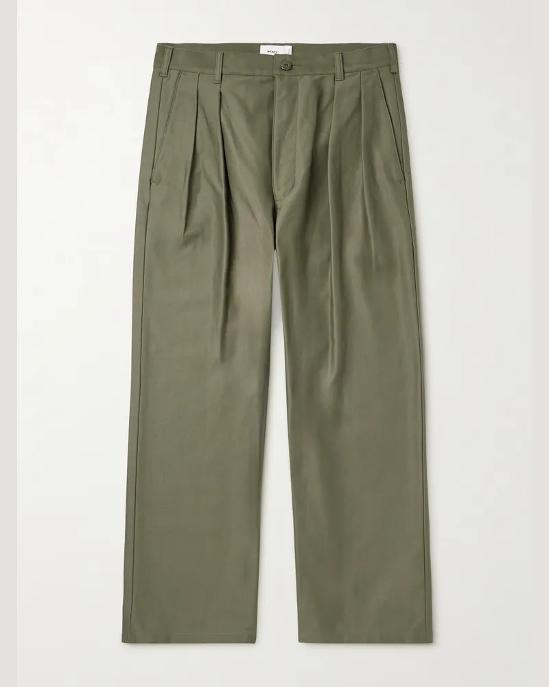 WTAPS Straight-Leg Pleated Cotton Trousers Green