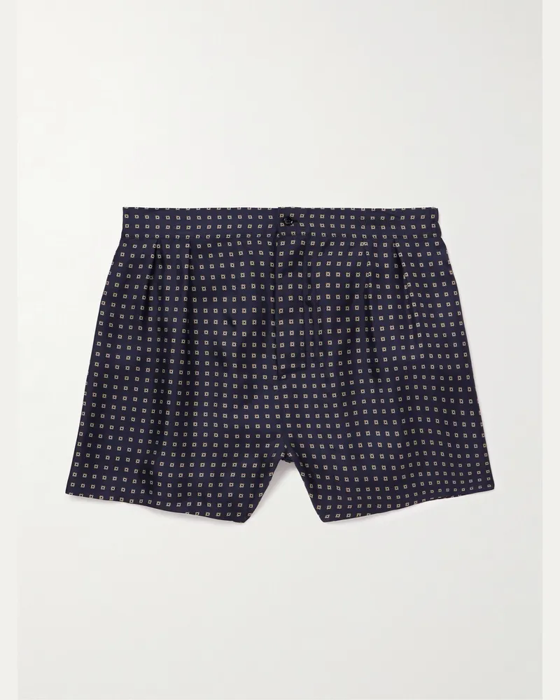 Saint Laurent Straight-Leg Printed Silk-Twill Shorts Blue