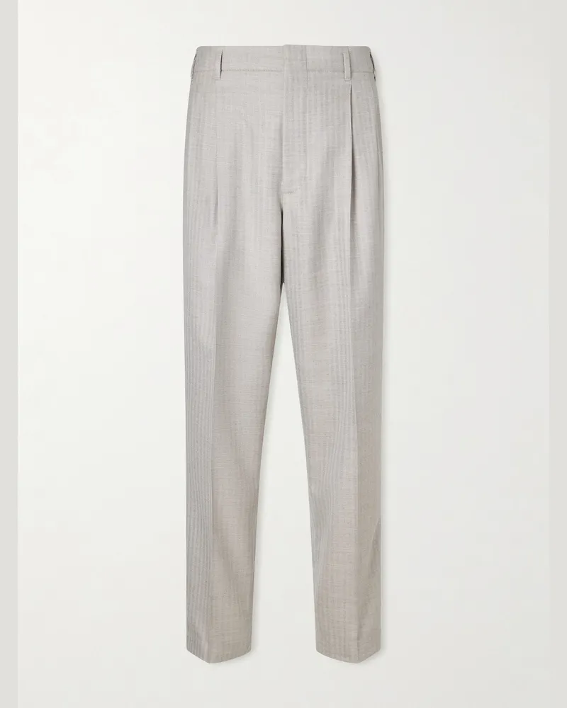 Brunello Cucinelli Tapered Pleated Cashmere and Silk-Blend Suit Trousers Neutrals