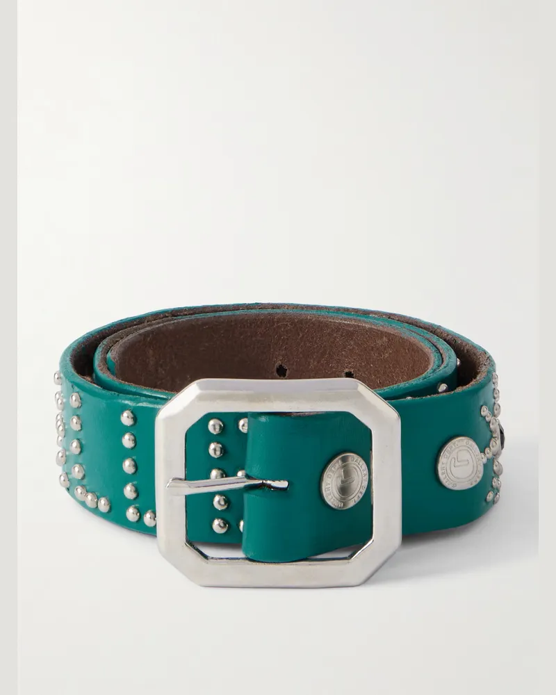 GALLERY DEPT. Croc-Effect Trimmed Studded Leather Belt Blue