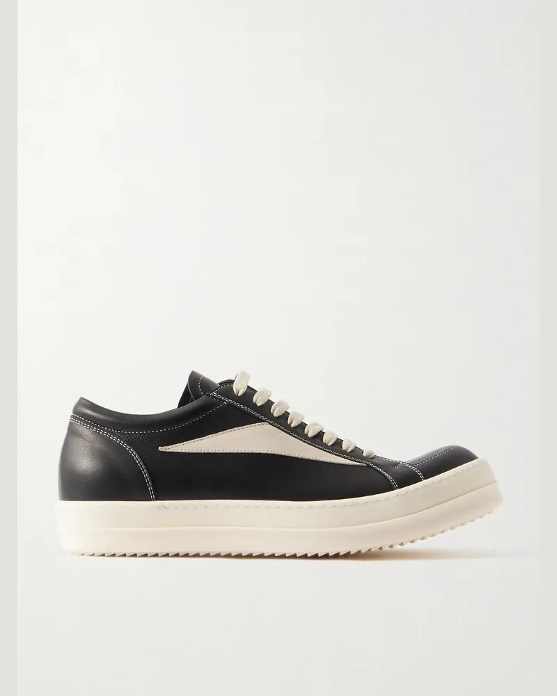 Rick Owens Suede-Trimmed Leather Sneakers Black
