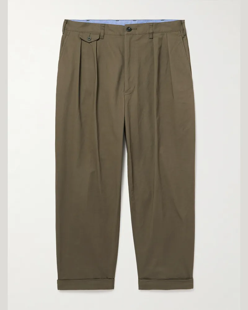 Beams Plus 2 Pleats schmal zulaufende Hose aus Twill aus einer Baumwollmischung mit Falten Grün