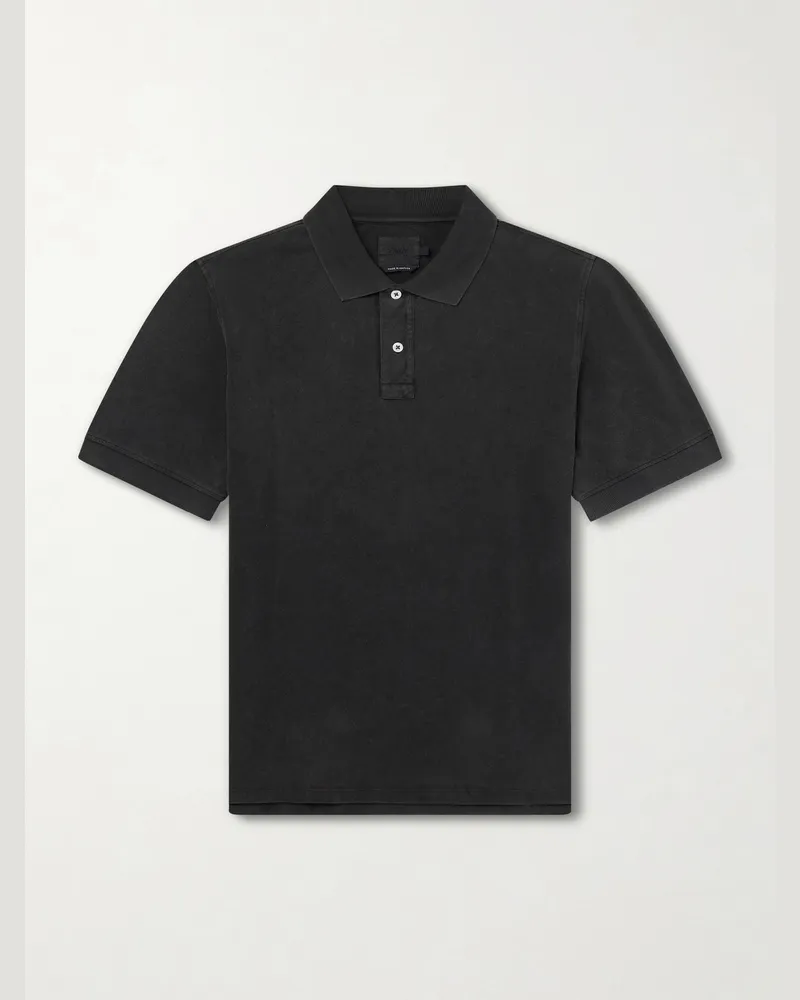 Drake's Stone-Washed Cotton-Piqué Polo Shirt Black