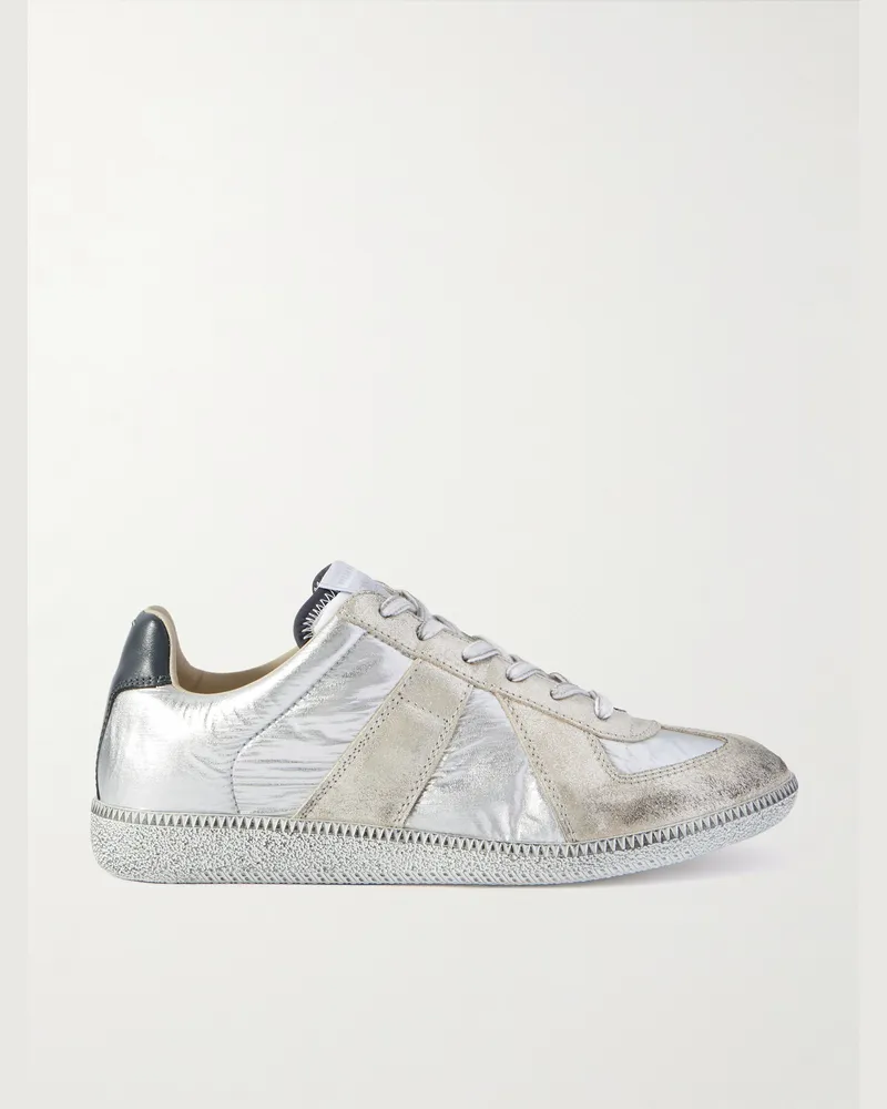 Maison Margiela Replica Leather-Trimmed Shell Sneakers Silver