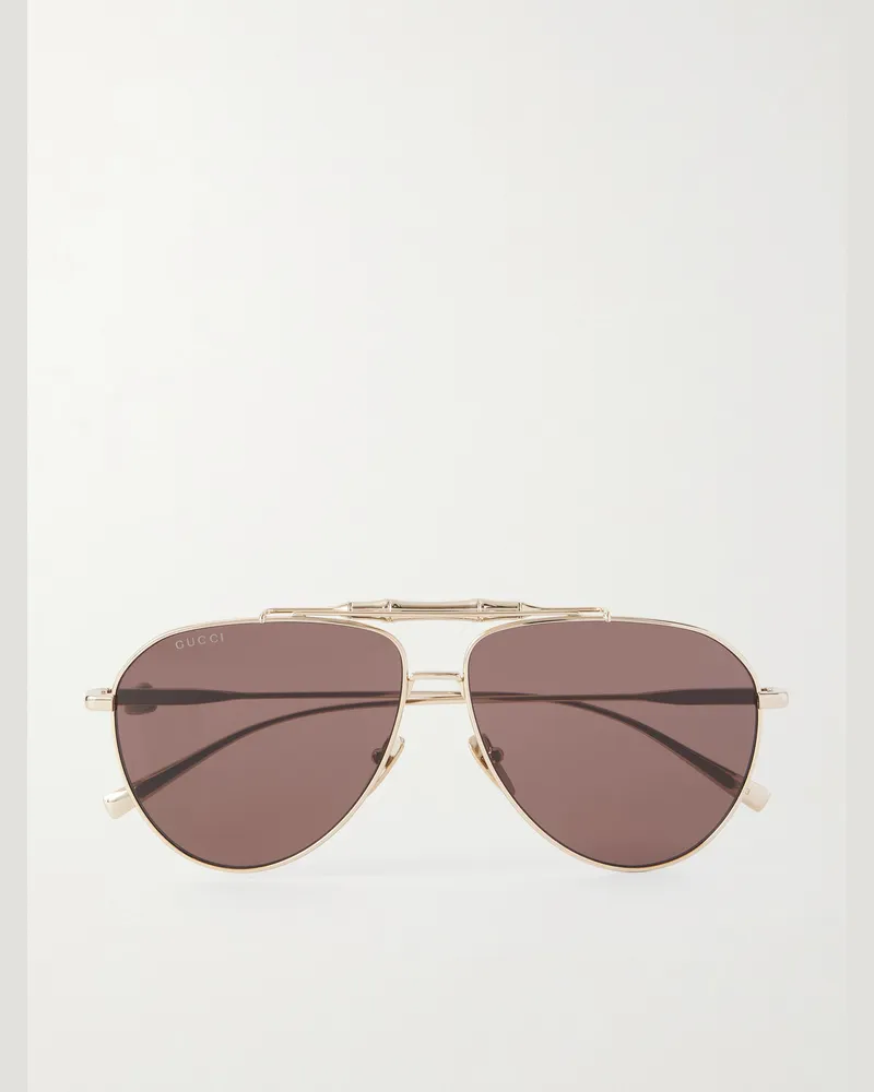 Gucci Bamboo goldfarbene Pilotensonnenbrille Gold