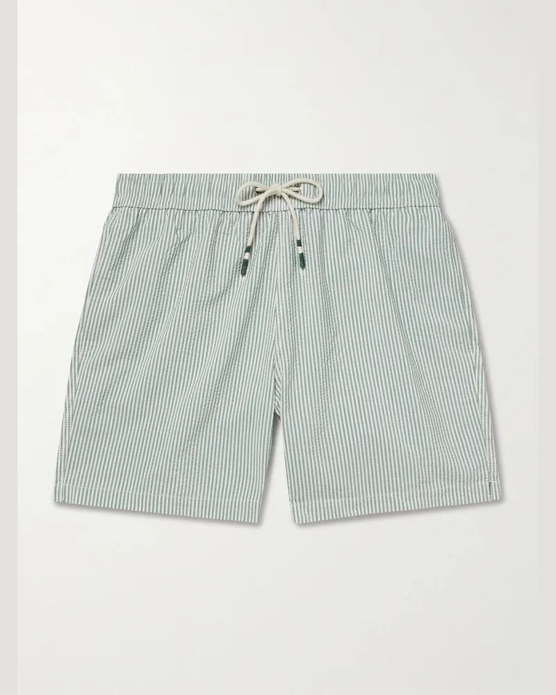 Hartford Schmal geschnittene kurze Badeshorts aus gestreiftem Seersucker Grün
