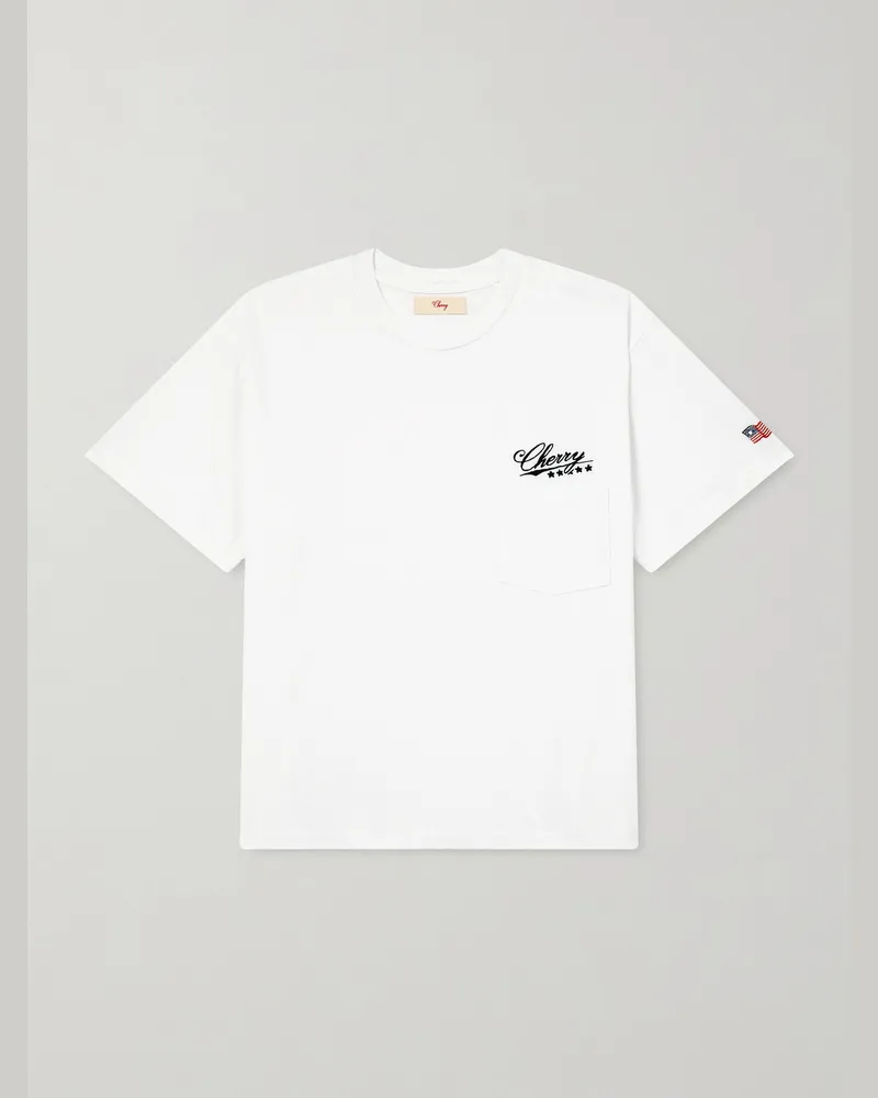 Cherry Los Angeles Five Star Logo-Embroidered Appliquéd Cotton-Jersey T-Shirt White