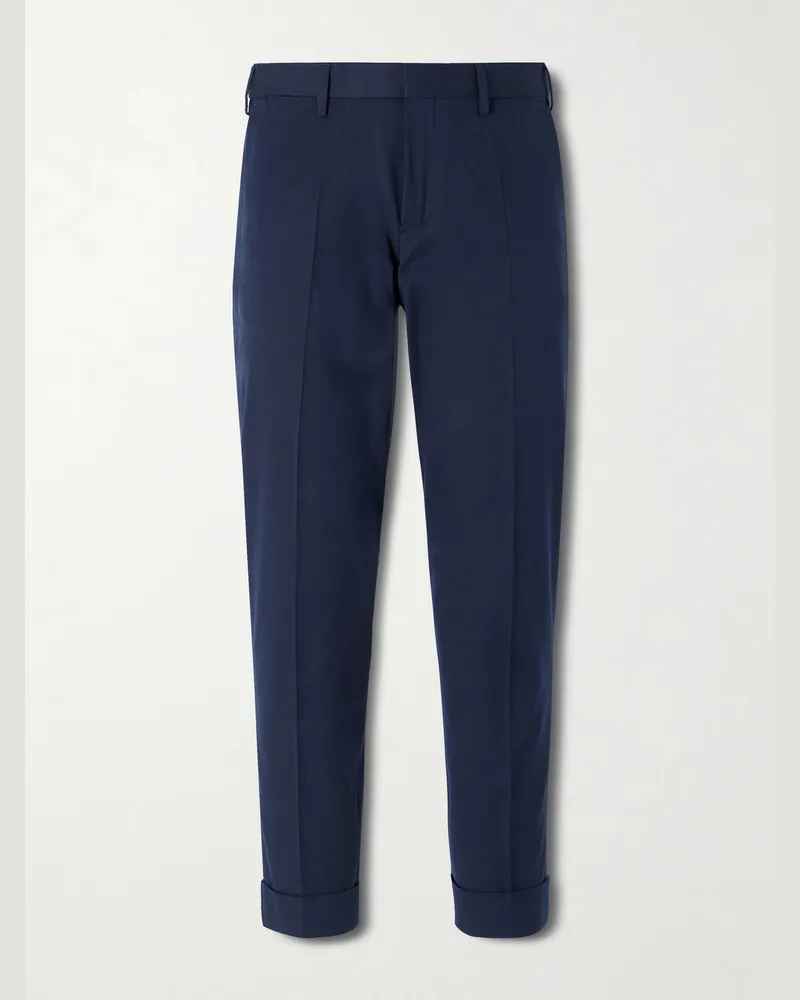 Dries van Noten Straight-Leg Cotton and Wool-Blend Trousers Blue