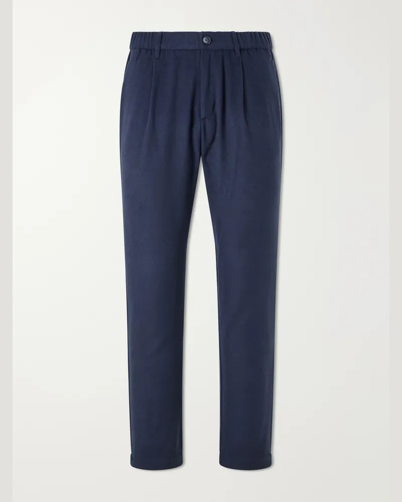 Herno Straight-Leg Mélange Flannel Trousers Blue