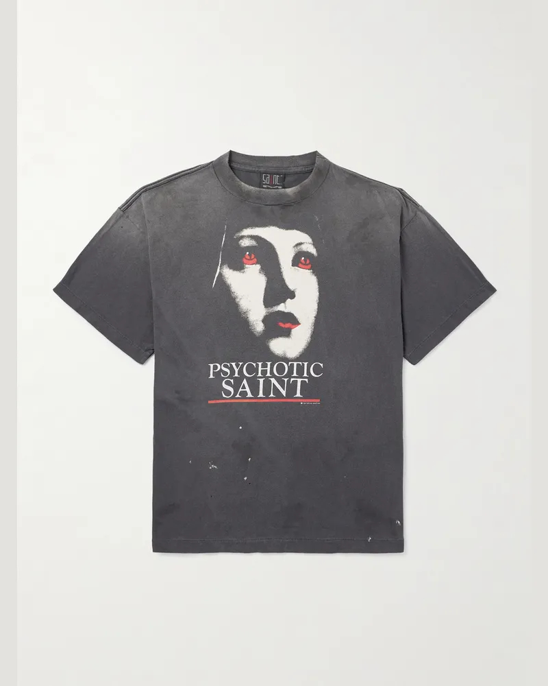 SAINT MXXXXXX Psychotic Saint T-Shirt aus Baumwoll-Jersey mit Print in Distressed-Optik Schwarz