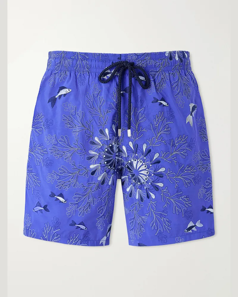 Vilebrequin Mistral Embroidered Straight-Leg Swim Shorts Blue