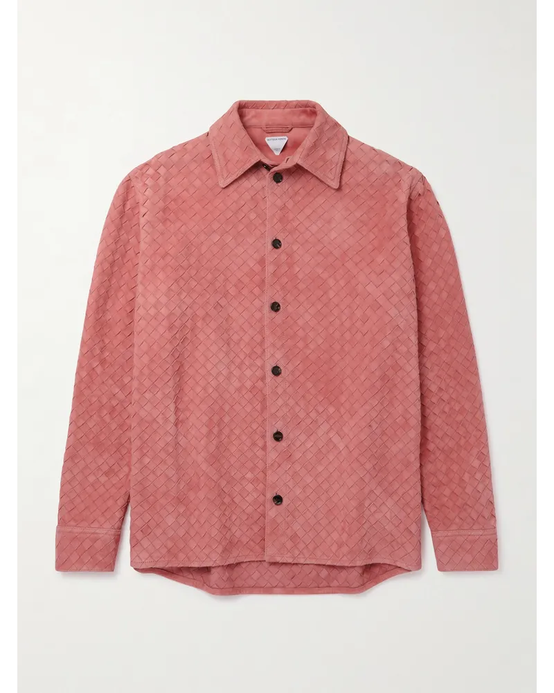 Bottega Veneta Hemdjacke aus Intrecciato-Veloursleder Pink