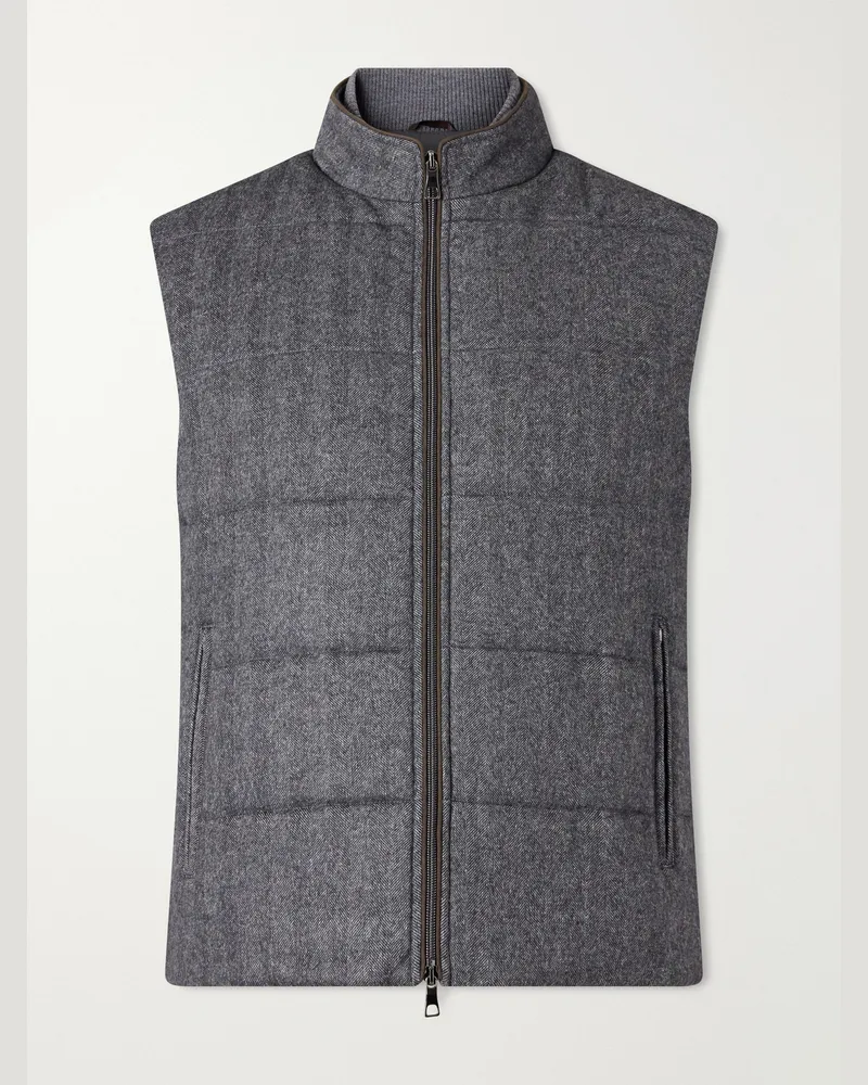 N.Peal Belgravia Quilted Herringbone Woven Wool, Silk and Cashmere-Blend Twill Gilet Gray