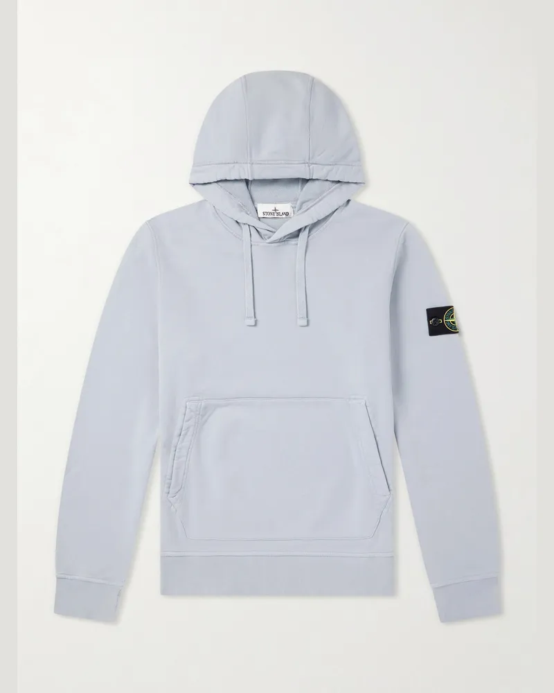 Stone Island Logo-Appliquéd Garment-Dyed Cotton-Fleece Hoodie Gray