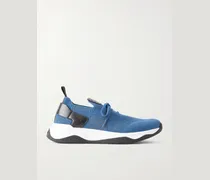 Shadow Leather-Trimmed Stretch-Knit Sneakers