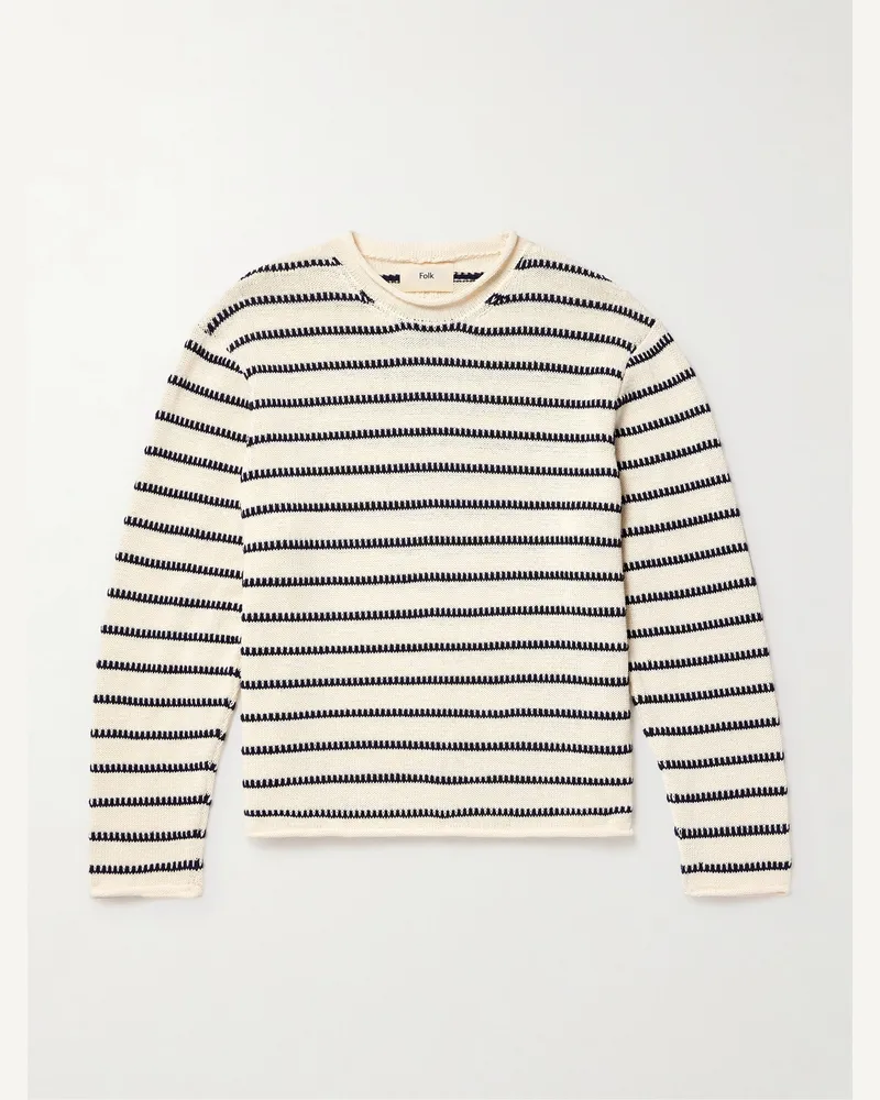 Folk Striped Cotton Sweater Neutrals