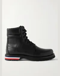 Moncler Vancouver Schnürstiefel aus Leder mit Streifen Schwarz