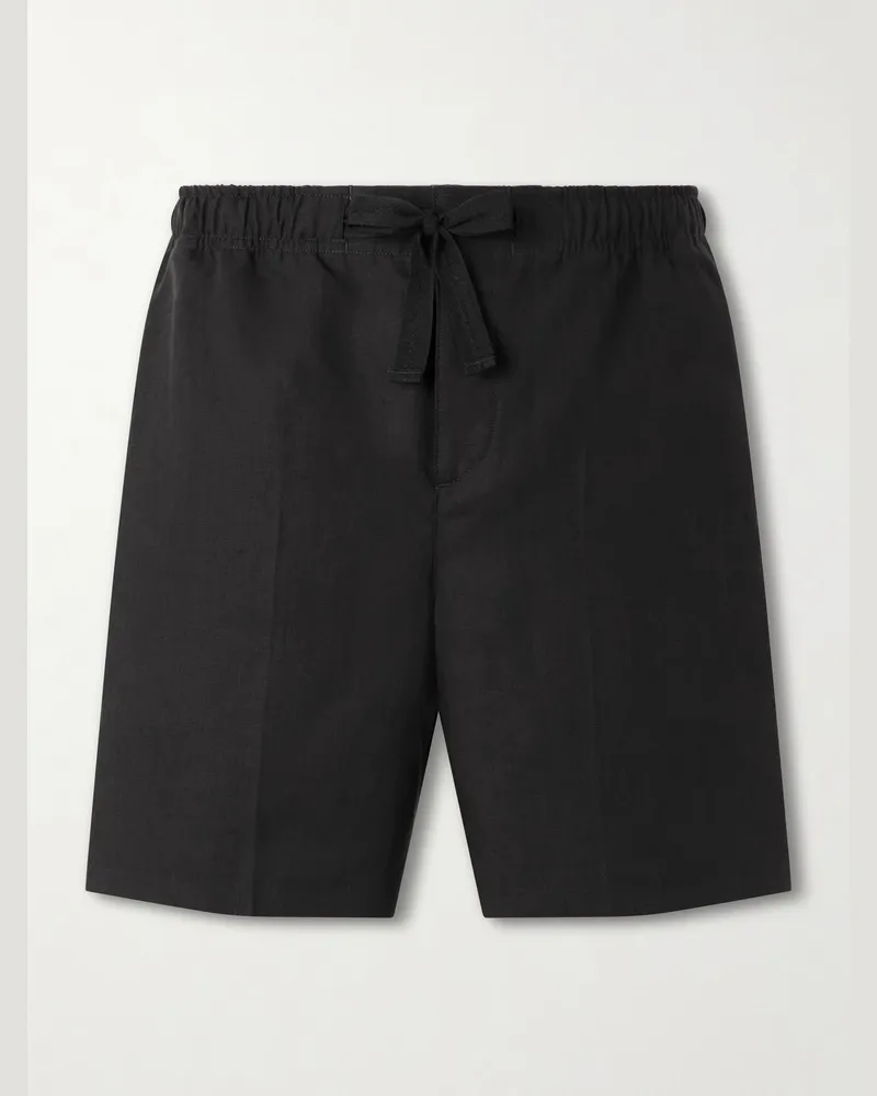 Orlebar Brown Alex Straight-Leg Linen Drawstring Shorts Black