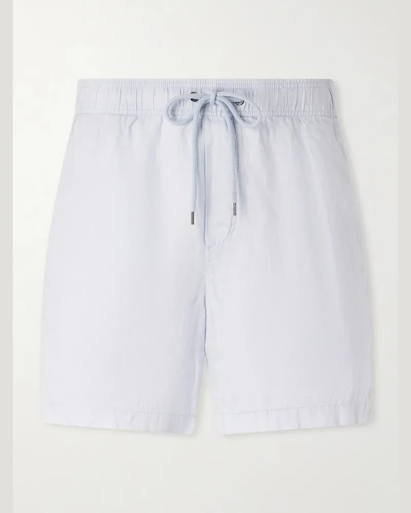 James Perse Straight-Leg Garment-Dyed Linen Drawstring Shorts Blue