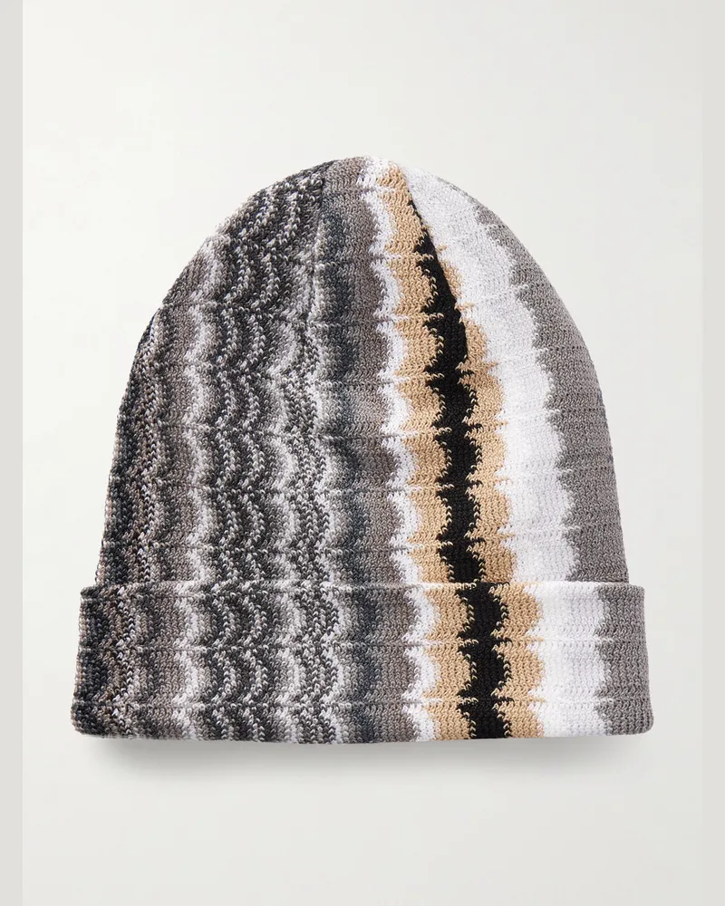 Missoni Gestreifte Beanie aus Wolle Grau