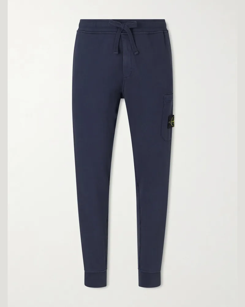 Stone Island Tapered Organic Cotton Fleece Sweatpants Blue