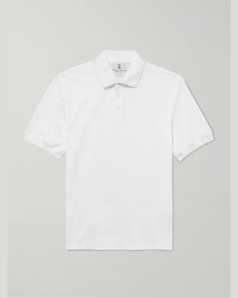 Brunello Cucinelli Slim-Fit Cotton-Piqué Polo Shirt White