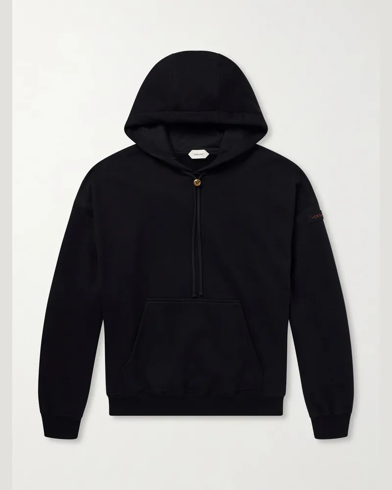 Versace Medusa-Embellished Cotton-Fleece Hoodie Black