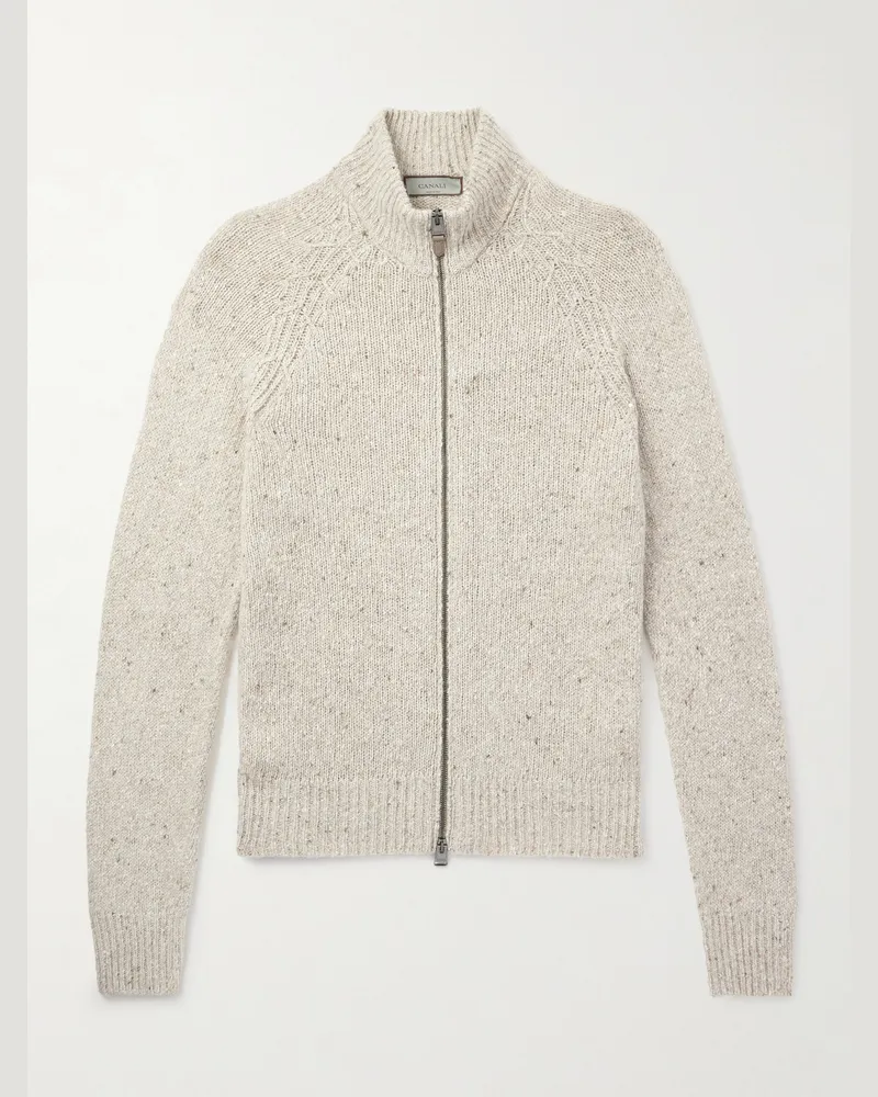Canali Wool-Blend Zip-Up Cardigan Neutrals