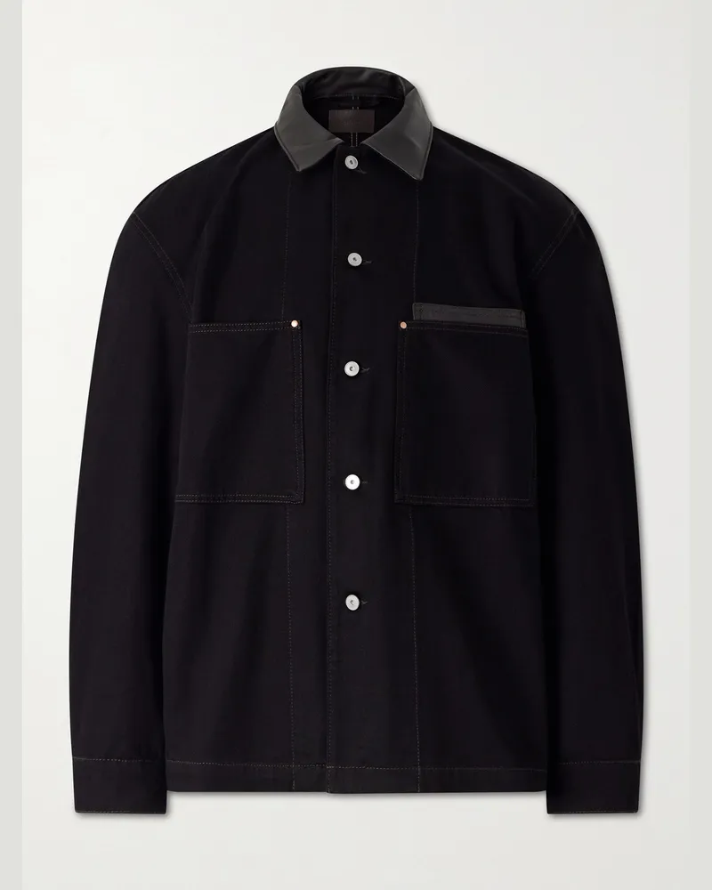 Christophe Lemaire Leather-Trimmed Denim Jacket Black