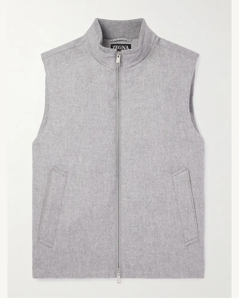 Ermenegildo Zegna Elements Daunenweste aus „Oasi“-Kaschmir mit Lederbesatz Grau
