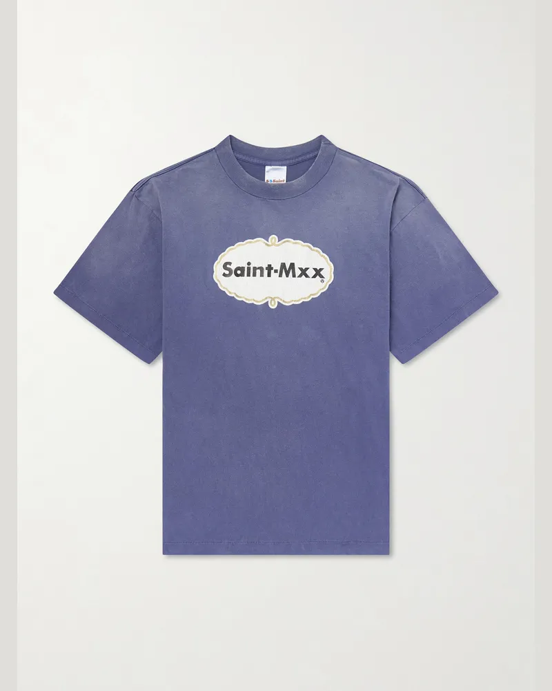 SAINT MXXXXXX Logo-Print Cotton-Jersey T-Shirt Blue