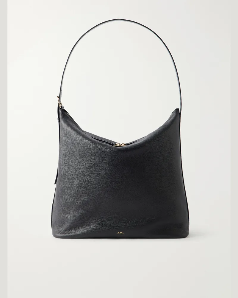 A.P.C. Vera Maxi Full-Grain Leather Tote Bag Black