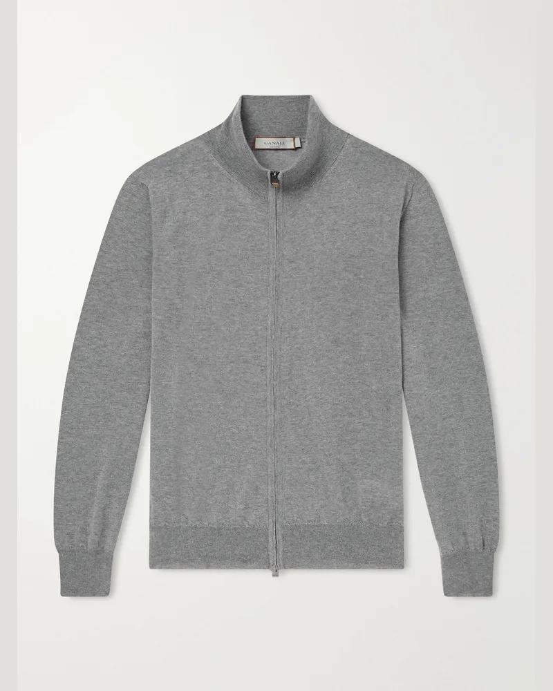 Canali Wool Zip-Up Sweater Gray