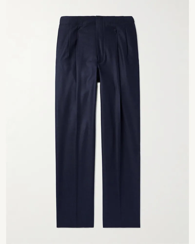 Loro Piana Joetsu gerade geschnittene Hose aus einer Woll-Kaschmirmischung mit Falten Blau
