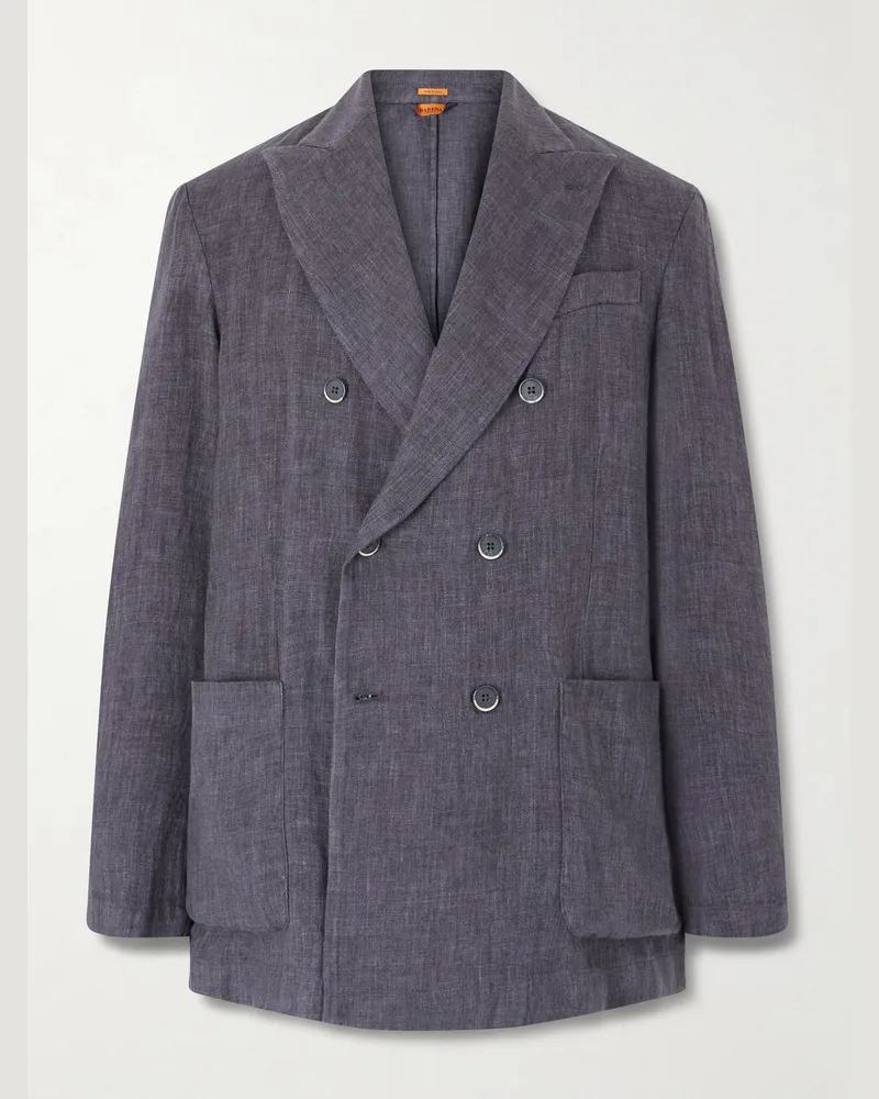BARENA Unstructured Double-Breasted Linen-Blend Suit Jacket Gray